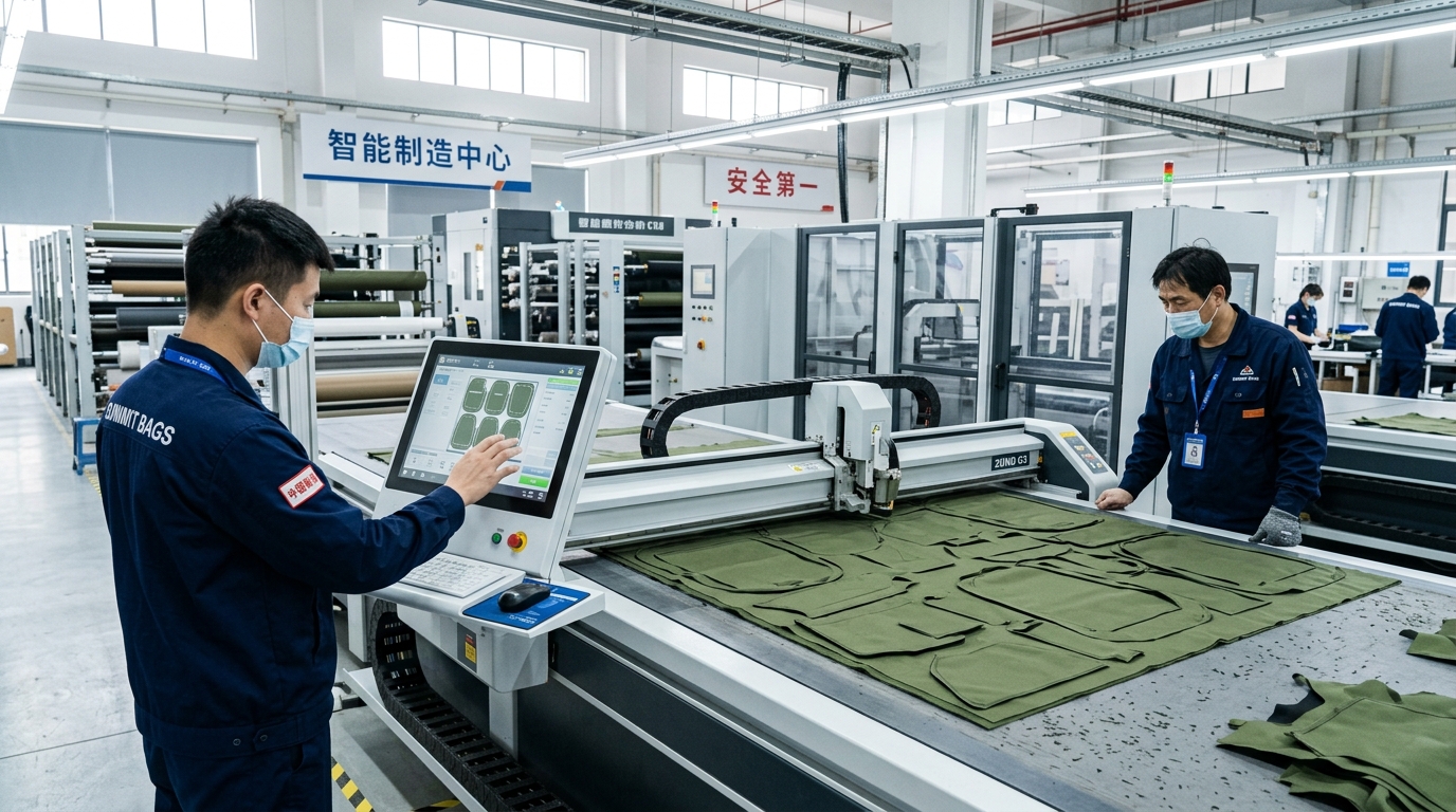 Automated CNC multi-layer oscillating knife fabric cutting bed cutting Cordura nylon with digital control screen